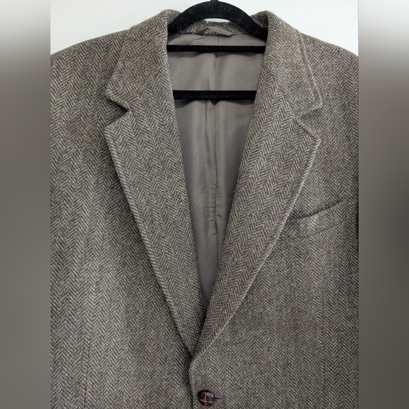 Vintage Neil Martin Gray New Wool Herringbone Blazer Elbow Patch Academic 44R - Picture 3 of 16